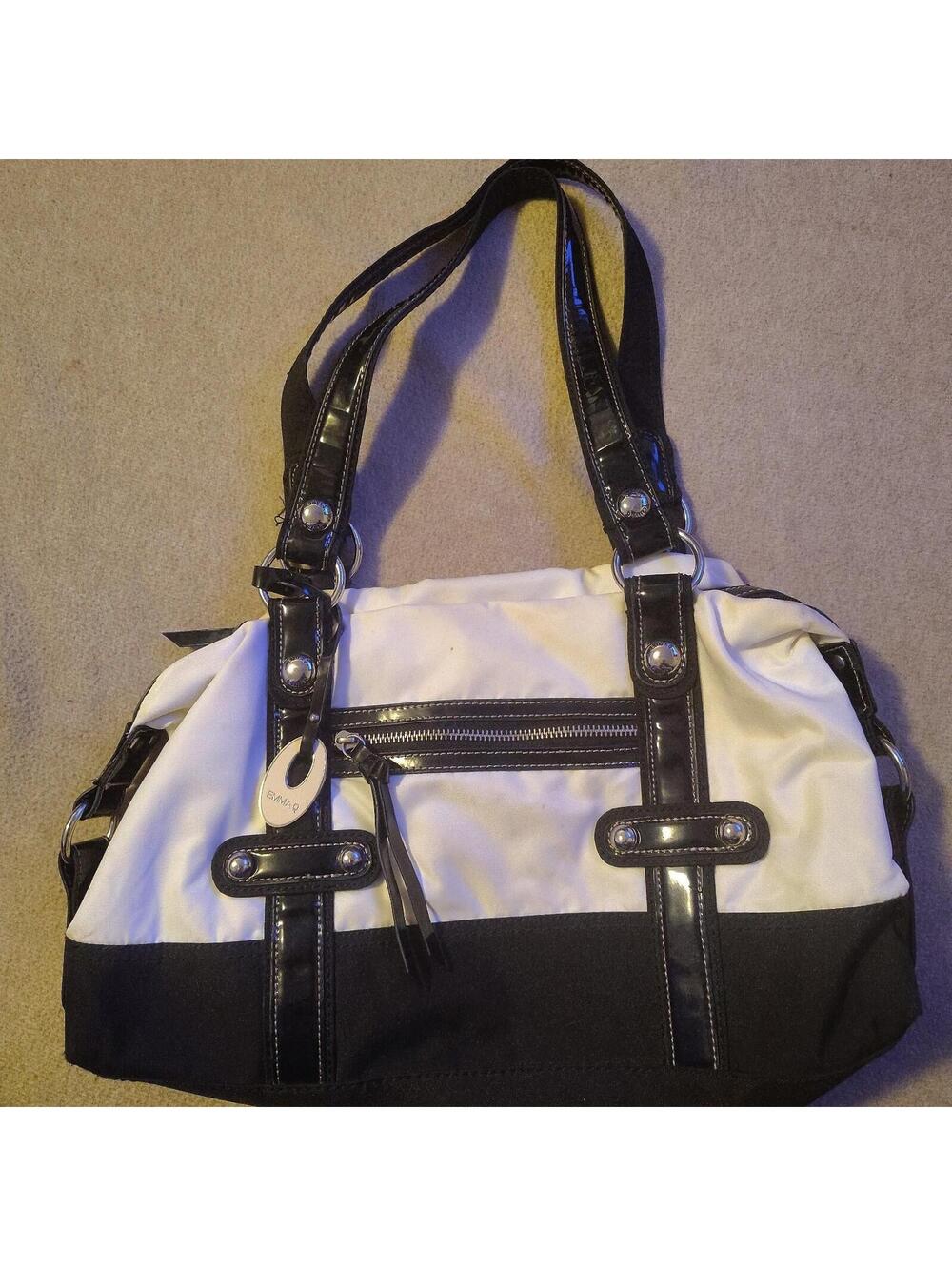 Emma Q Black White Vinyl Hobo Satchel Shoulder Bag
